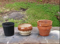 Tera Cotta  pots are the best. They drain well and don't get too hot.